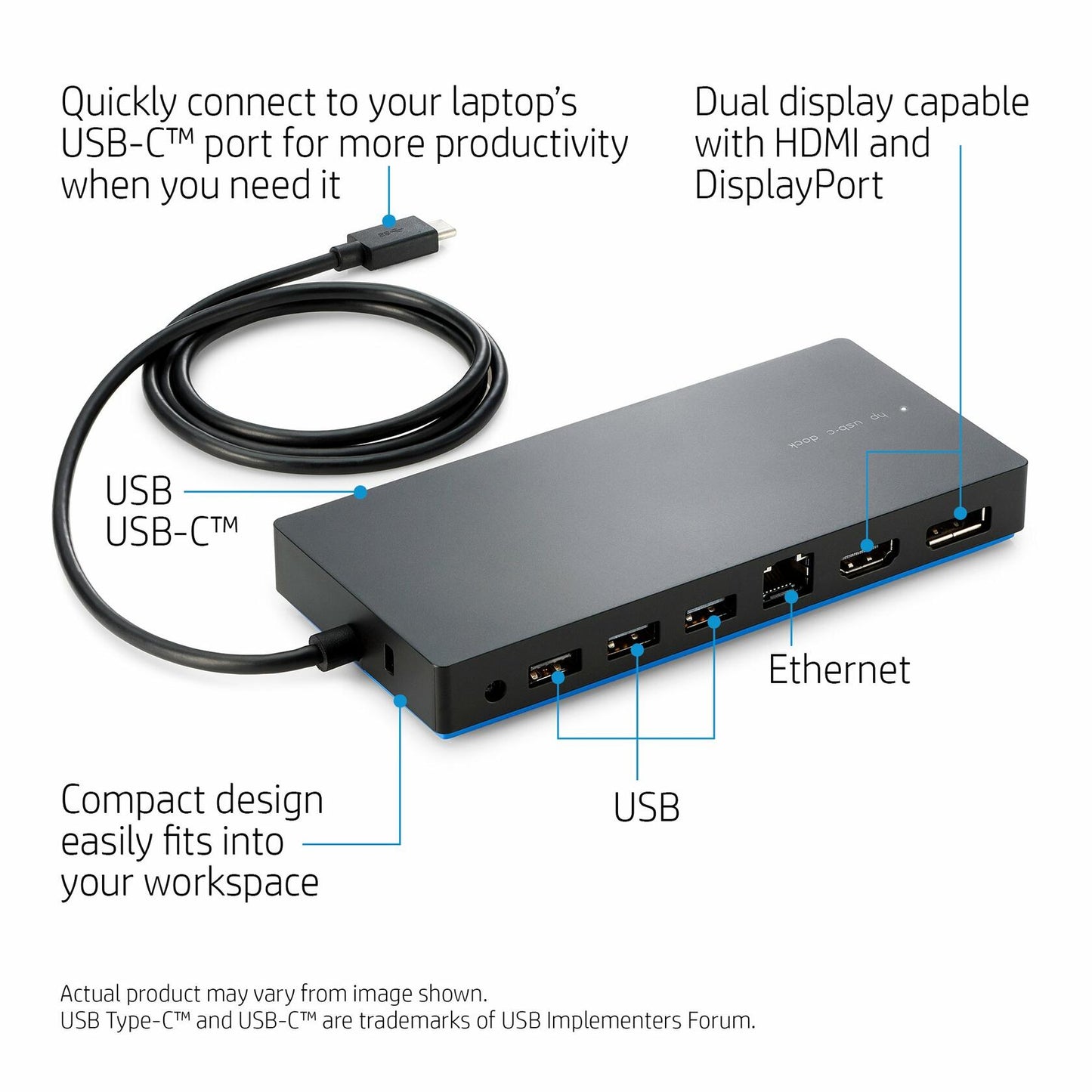HP USB-C Dock - for Notebook/Tablet PC - USB Type C - Wired - Like New